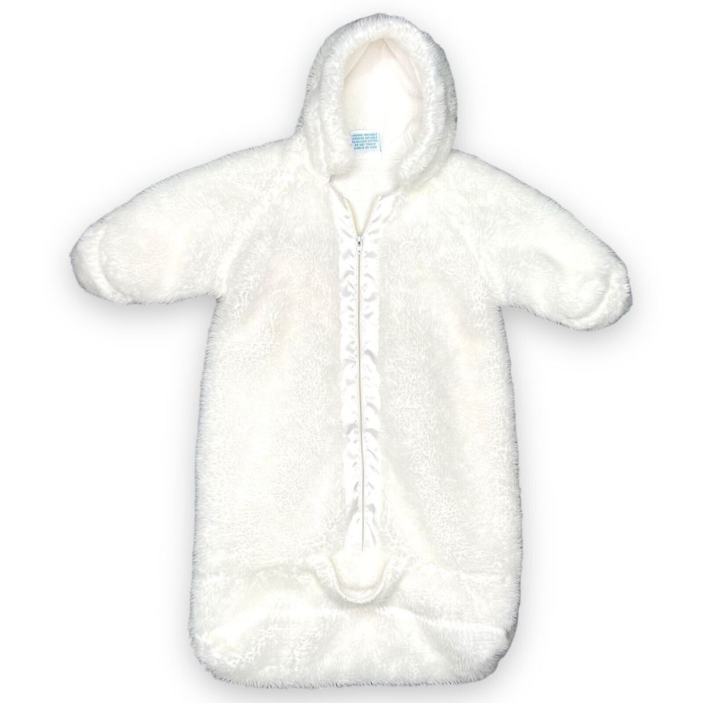 Vintage Baby Bunting Pram Tot Lines White Faux Sheep Sherpa Fur Cozy